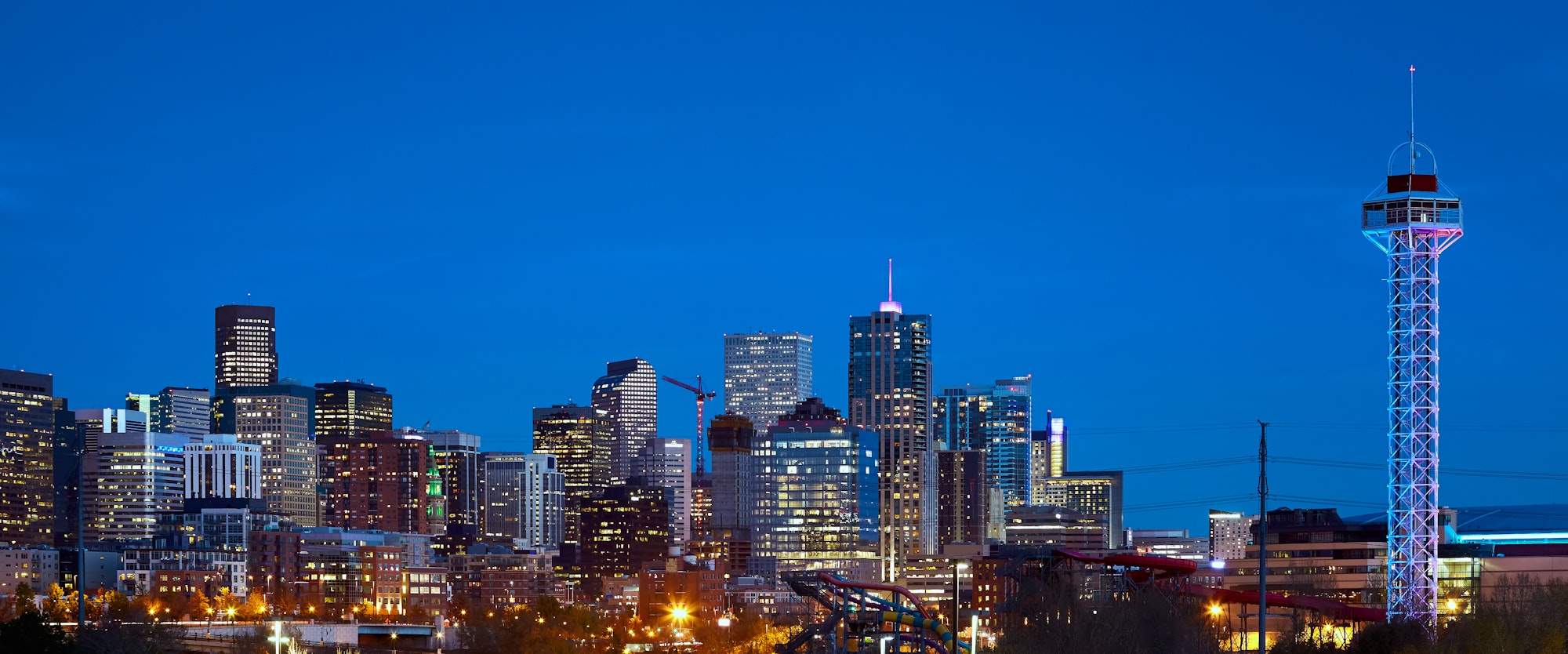 Denver skyline at dusk, Colorado, USA